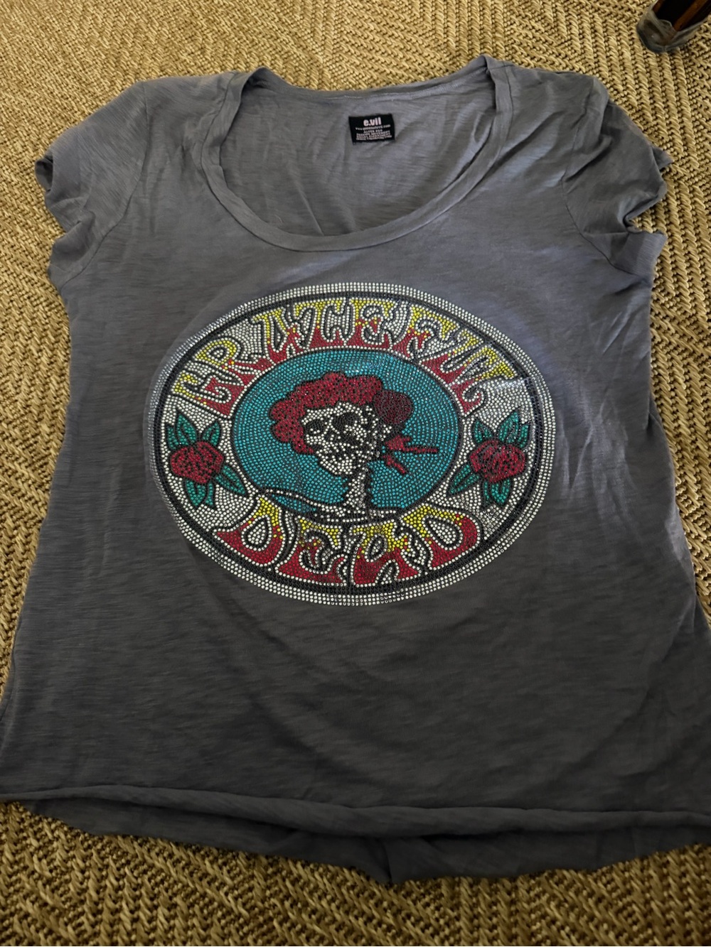 RARE!!!  Gray Short Sleeve Embellished Grateful Dead Tee